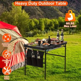 35.43x23.62x26in Foldable Camping Table Collapsible Picnic Aluminum Alloy Grill Stand 66LBS Max Load Height Adjustable BBQ Table with Adjustable