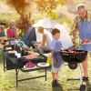 Foldable Camping Table Collapsible Picnic Aluminum Alloy Grill Stand BBQ Table with 66LBS Max Load Adjustable Height 2 Side Wing Trays Storage Net