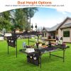 Foldable Camping Table Collapsible Picnic Aluminum Alloy Grill Stand BBQ Table with 66LBS Max Load Adjustable Height 2 Side Wing Trays Storage Net