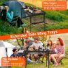 Foldable Camping Table Collapsible Picnic Aluminum Alloy Grill Stand BBQ Table with 66LBS Max Load Adjustable Height 2 Side Wing Trays Storage Net