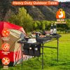 Foldable Camping Table Collapsible Picnic Aluminum Alloy Grill Stand BBQ Table with 66LBS Max Load Adjustable Height 2 Side Wing Trays Storage Net