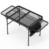 Foldable Camping Table Collapsible Picnic Aluminum Alloy Grill Stand BBQ Table with 66LBS Max Load Adjustable Height 2 Side Wing Trays Storage Net