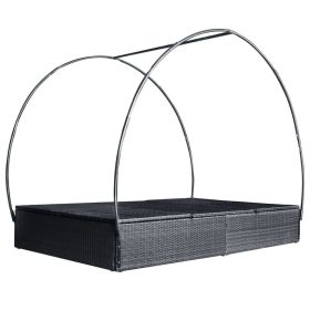 vidaXL Double Sun Lounger with Canopy Poly Rattan Black (Option: Macaron)