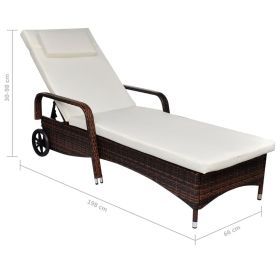 vidaXL Sun Lounger with Cushion & Wheels Poly Rattan Brown (Option: Macaron)