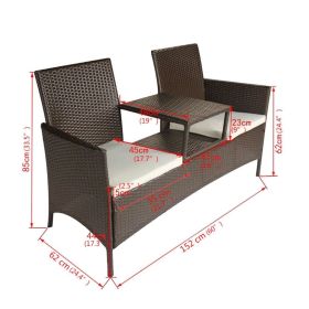 vidaXL 2-Seater Patio Sofa with Tea Table Poly Rattan Brown (Option: Macaron)
