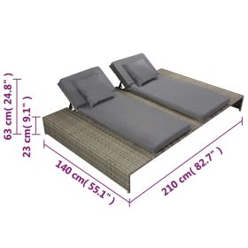 vidaXL Double Sun Lounger with Cushion Poly Rattan Gray (Option: as picture)