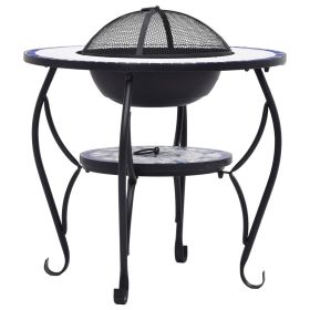 vidaXL Mosaic Fire Pit Table Blue and White 68 cm Ceramic (Option: as picture)