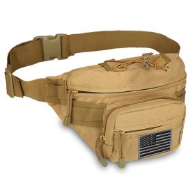 EDC Hunting Tactical Fanny Pack with USA Flag Patch (Color: Tan, size: )